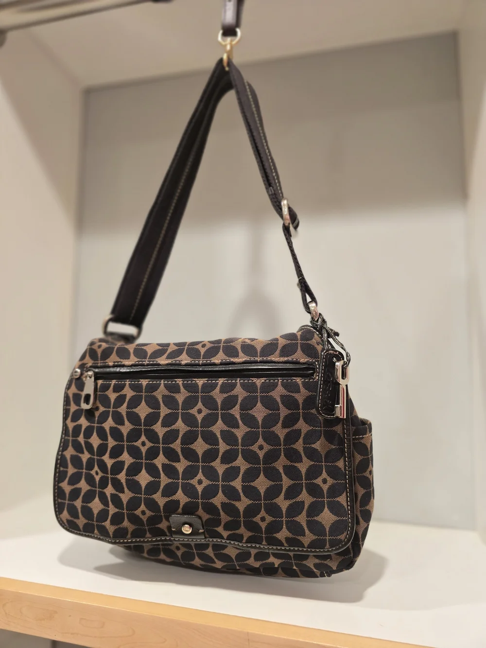 Fossil Brown and Black Geometric Print Crossbody Bag